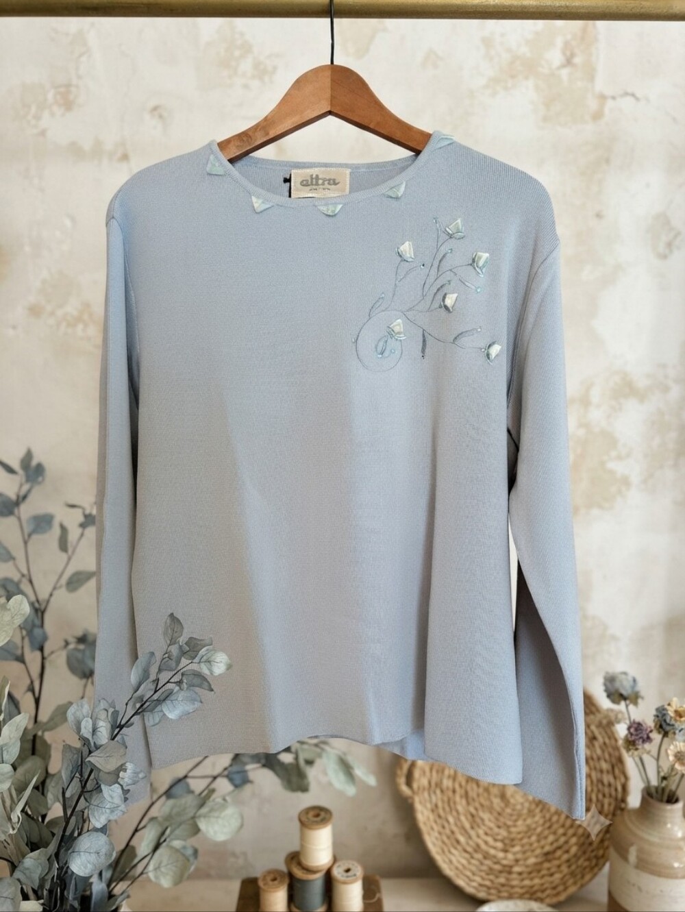 Altra Women's Light Blue Embellished Long-Sleeve Top